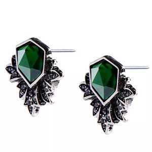 Antique Silver Green Stud Earrings